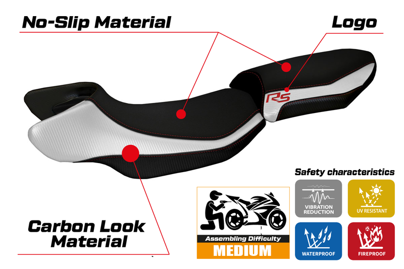 BMW R1200RS 2015-2019 Seat Cover Tappezzeria Italia in White, Red and Black