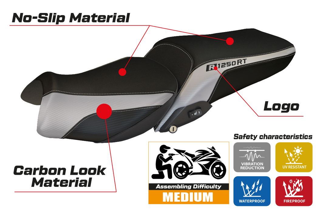BMW R1250RT 2019-2024 Seat Cover Tappezzeria Italia in Silver and Black