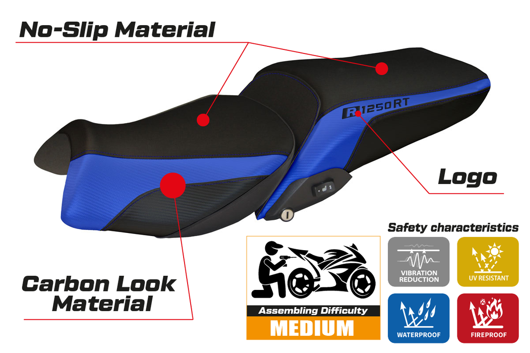 BMW R1250RT 2019-2024 Seat Cover Tappezzeria Italia in Blue and Black