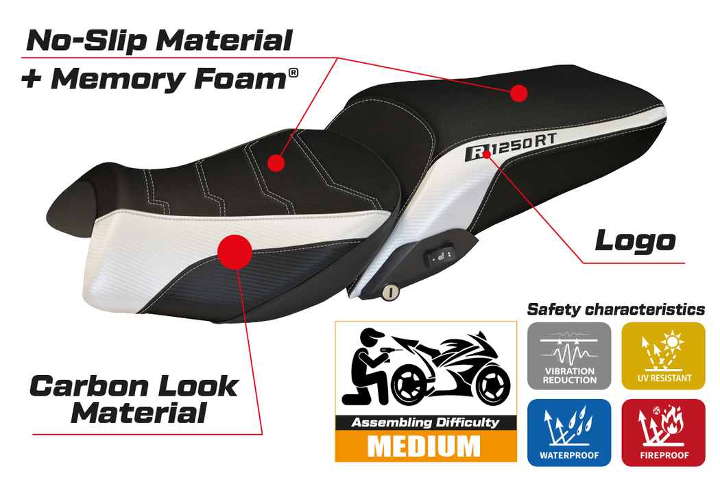 BMW R1250RT 2019-2024 Seat Cover Tappezzeria Italia Comfort in White and Black