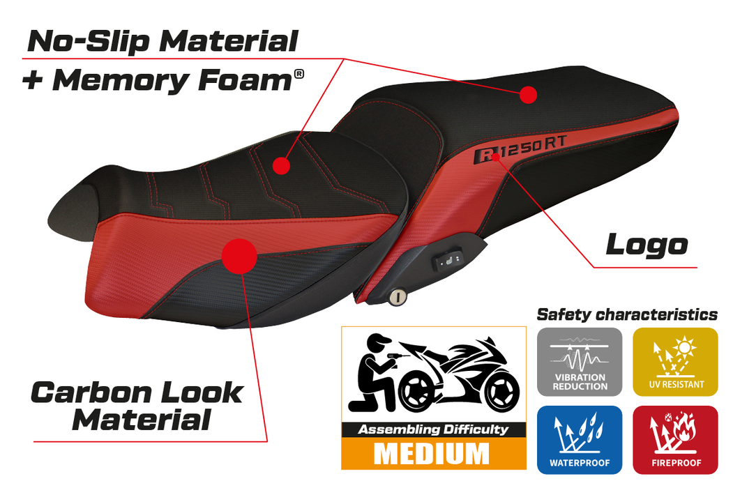 BMW R1250RT 2019-2024 Seat Cover Tappezzeria Italia Comfort in Red and Black