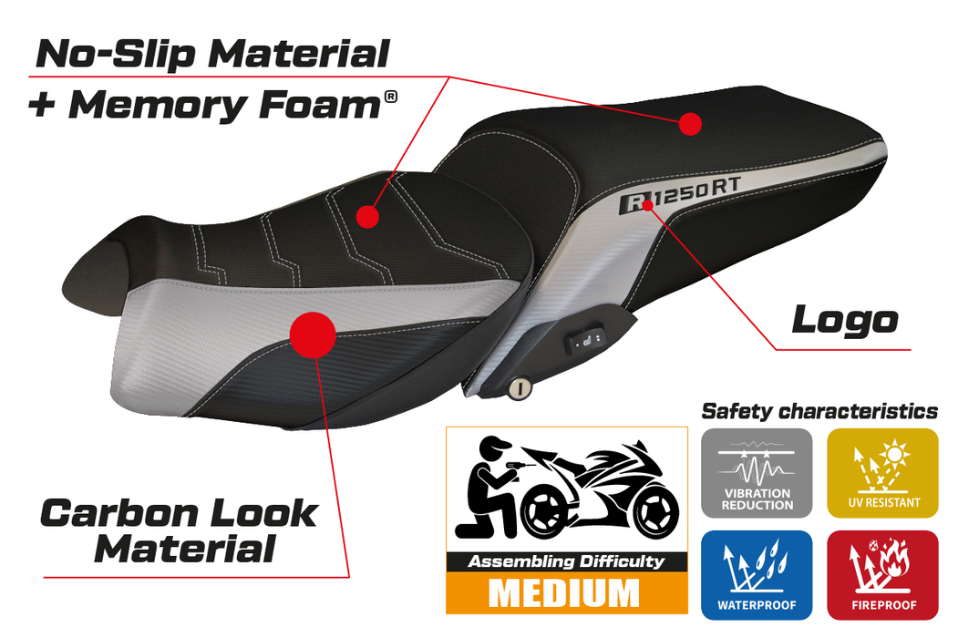 BMW R1250RT 2019-2024 Seat Cover Tappezzeria Italia Comfort in Silver and Black