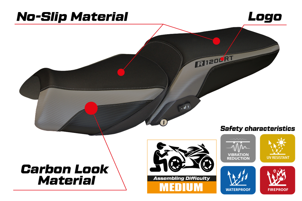 BMW R1200RT 2014-2018 Seat Cover Tappezzeria Italia in Grey and Black