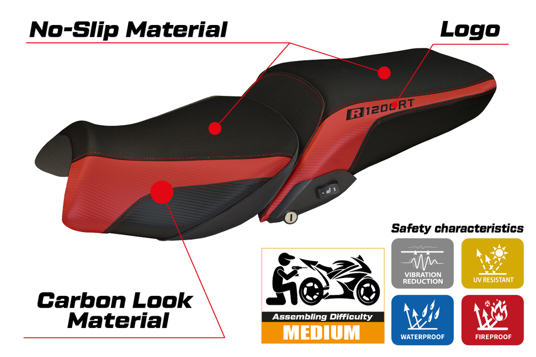 BMW R1200RT 2014-2018 Seat Cover Tappezzeria Italia in Red Black