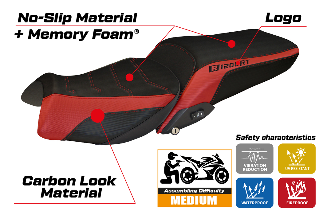 BMW R1200RT 2014-2018 Seat Cover Tappezzeria Italia Comfort in Red and Black