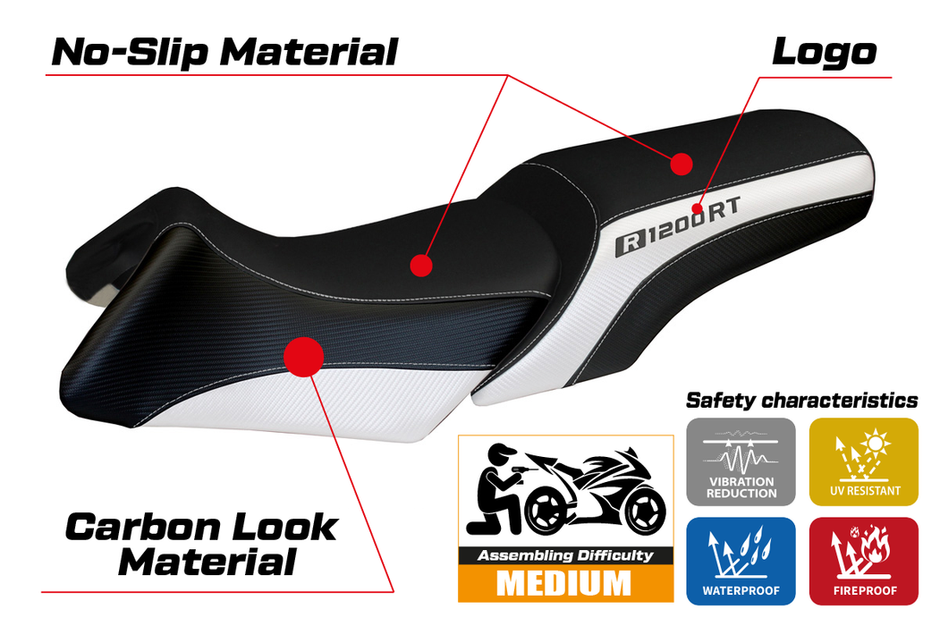 BMW R1200RT 2006-2013 Seat Cover Tappezzeria Italia in White Black