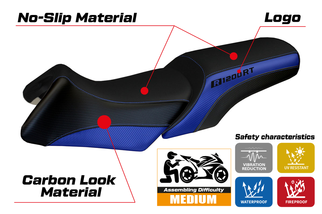 BMW R1200RT 2006-2013 Seat Cover Tappezzeria Italia in Blue and Black