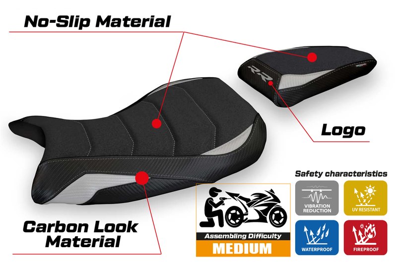 BMW S1000RR 2019-2024 Seat Cover Tappezzeria Italia Ultragrip in Silver