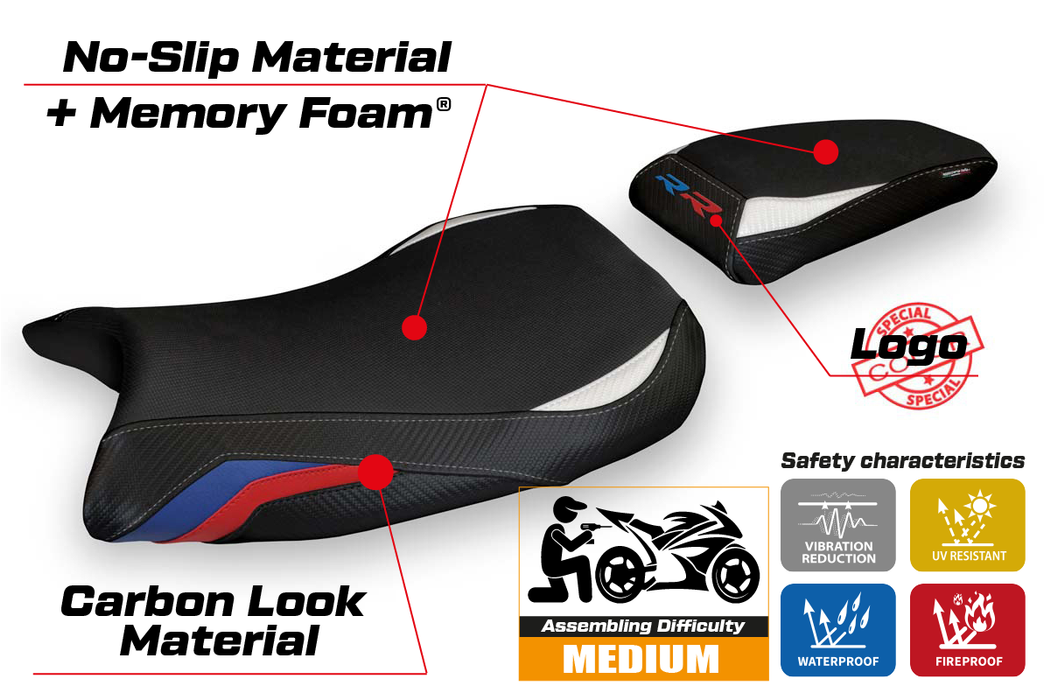 BMW S1000RR 2019-2024 Seat Cover Tappezzeria Italia Comfort in Red and Blue