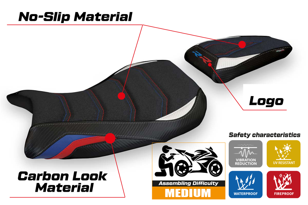 BMW S1000RR M Sport 2019-2024 Seat Cover Tappezzeria Italia Ultragrip in HP Black