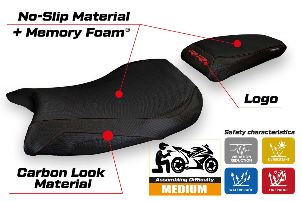 BMW S1000RR M Sport 2019-2024 Seat Cover Tappezzeria Italia Comfort in Black