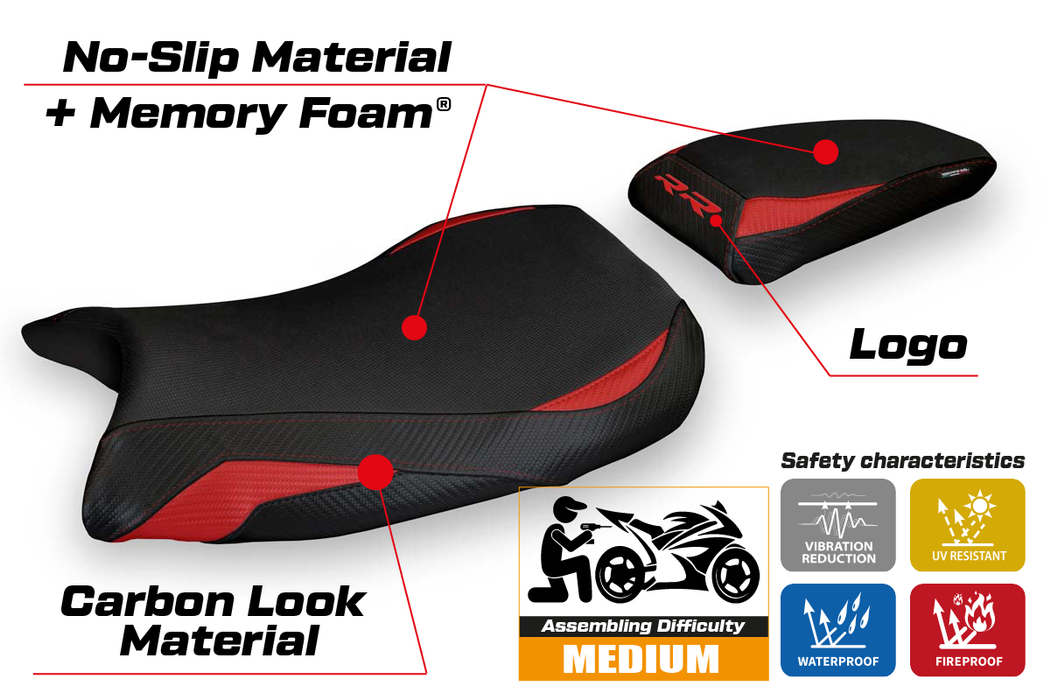 BMW S1000RR M Sport 2019-2024 Seat Cover Tappezzeria Italia Comfort in Red