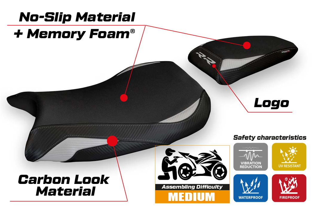 BMW S1000RR M Sport 2019-2024 Seat Cover Tappezzeria Italia Comfort in Silver