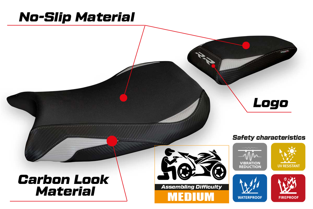 BMW S1000RR 2019-2024 Seat Cover Tappezzeria Italia in Silver and Black