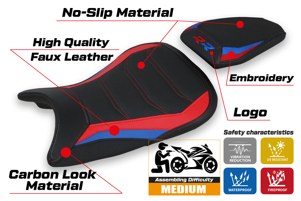 BMW S1000RR 2019-2024 Seat Cover Tappezzeria Italia Ultragrip in Black SE