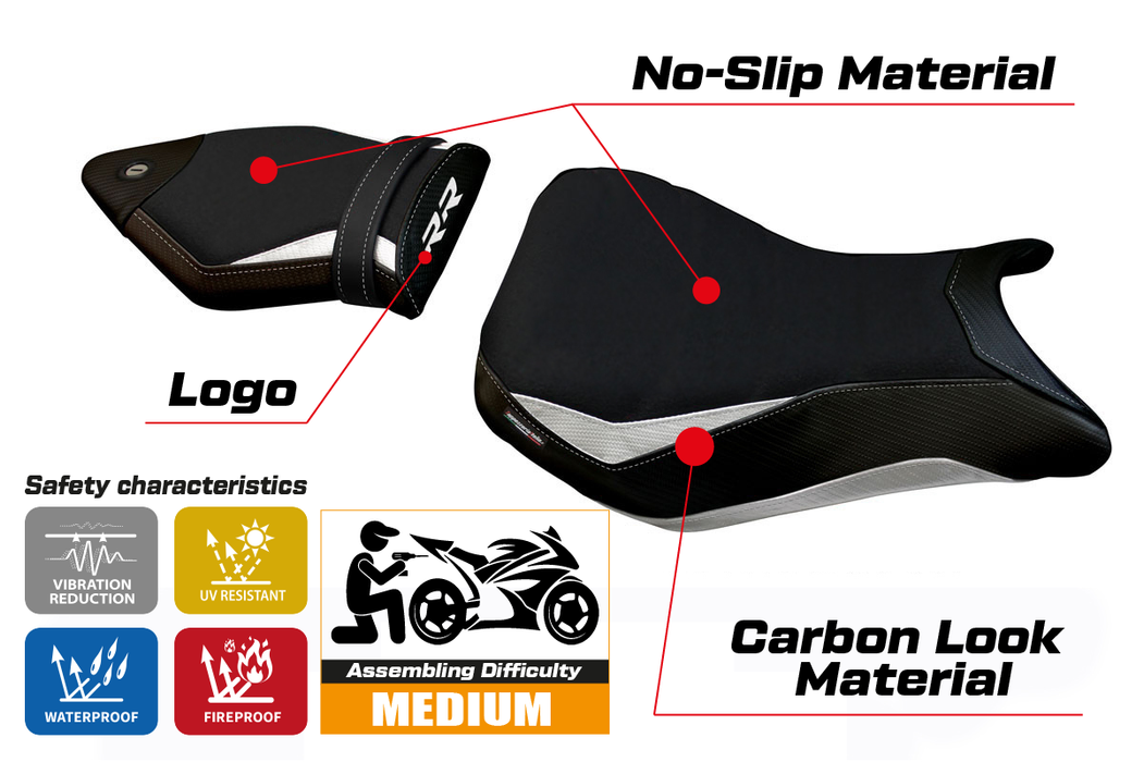 BMW S1000RR 2015-2018 Seat Cover Tappezzeria Italia in White and Black