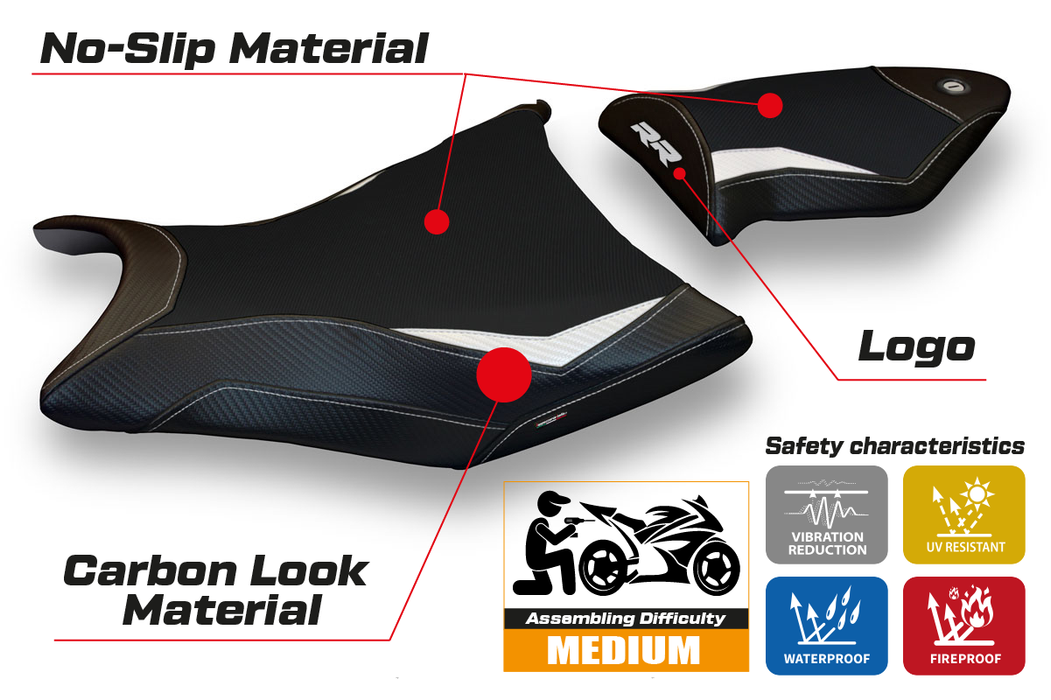 BMW S1000RR 2009-2011 Seat Cover Tappezzeria Italia in White and Black