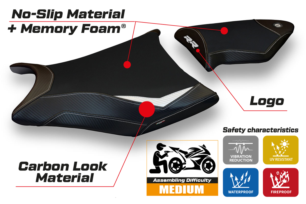 BMW S1000RR 2009-2011 Seat Cover Tappezzeria Italia Comfort in White and Black