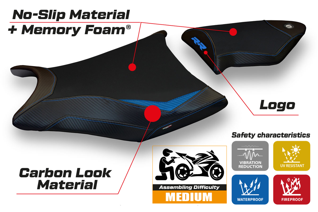 BMW S1000RR 2009-2011 Seat Cover Tappezzeria Italia Comfort in Blue and Black