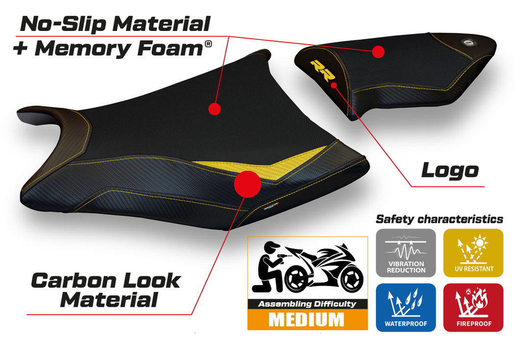 BMW S1000RR 2009-2011 Seat Cover Tappezzeria Italia Comfort in Yellow and Black