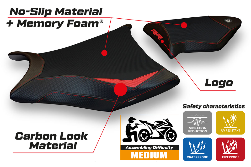 BMW S1000RR 2009-2011 Seat Cover Tappezzeria Italia Comfort in Red and Black