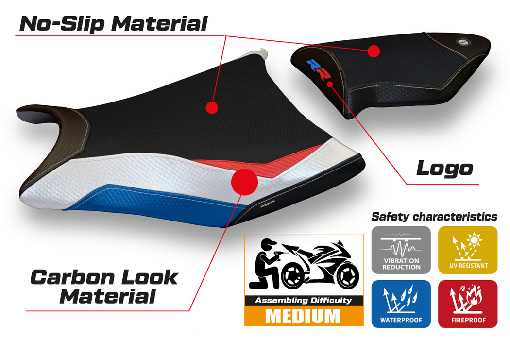 BMW S1000RR 2009-2011 Seat Cover Tappezzeria Italia Comfort in HP Red, White and Blue
