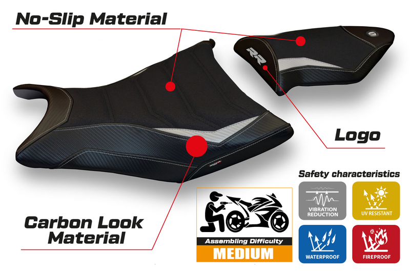 BMW S1000RR 2009-2011 Seat Cover Tappezzeria Italia Ultragrip in Silver and Black