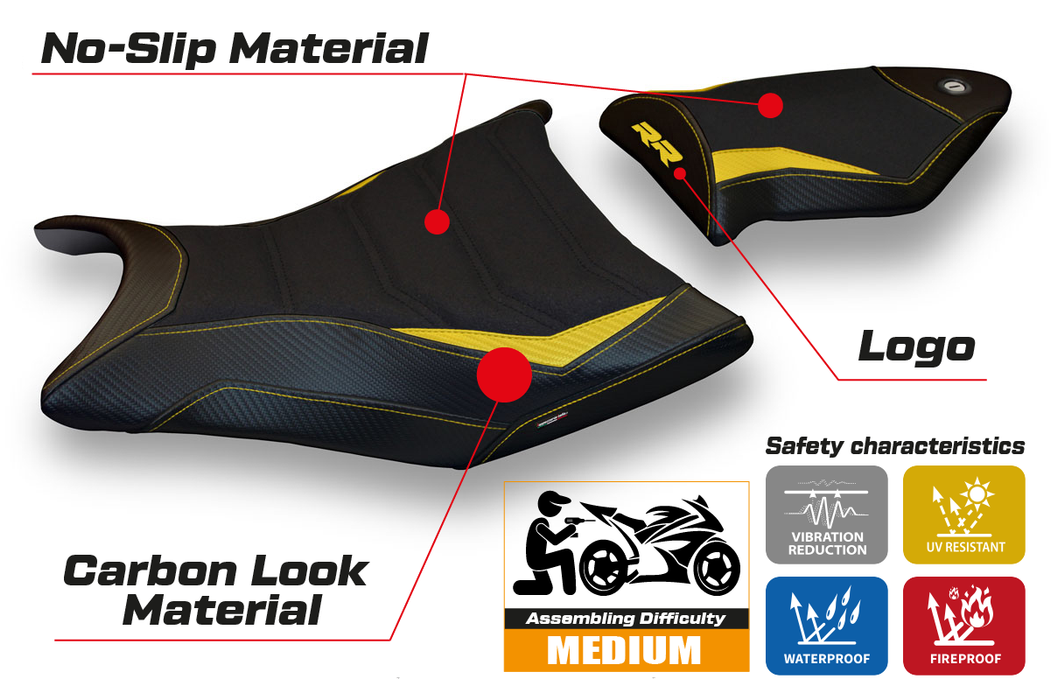 BMW S1000RR 2009-2011 Seat Cover Tappezzeria Italia Ultragrip in Yellow and Black