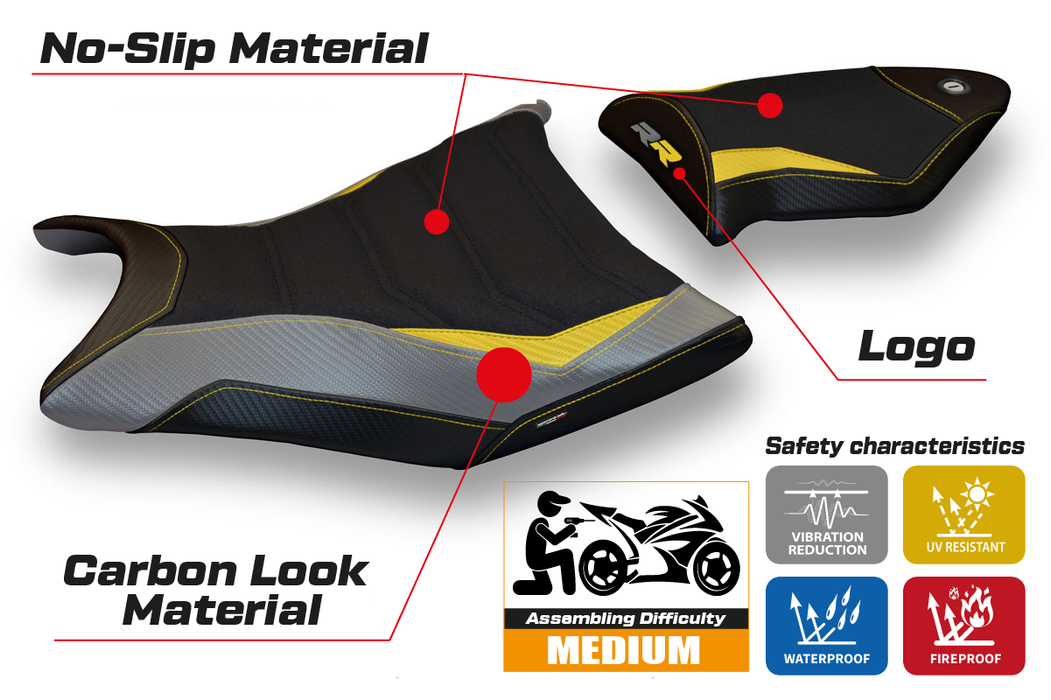 BMW S1000RR 2009-2011 Seat Cover Tappezzeria Italia Ultragrip in Yellow, Grey and Black