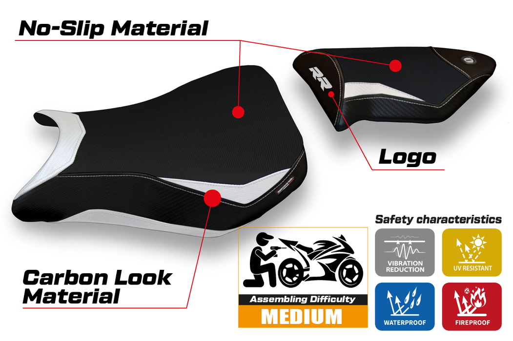 BMW S1000RR 2012-2014 Seat Cover Tappezzeria Italia in White and Black