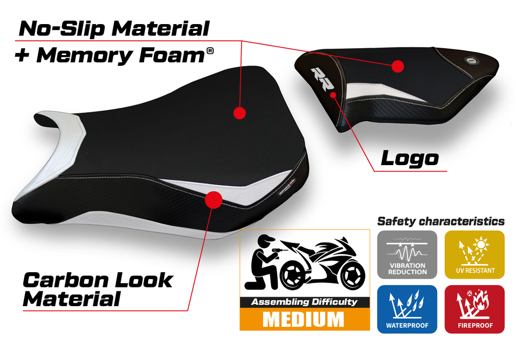 BMW S1000RR 2012-2014 Seat Cover Tappezzeria Italia Comfort in White and Black
