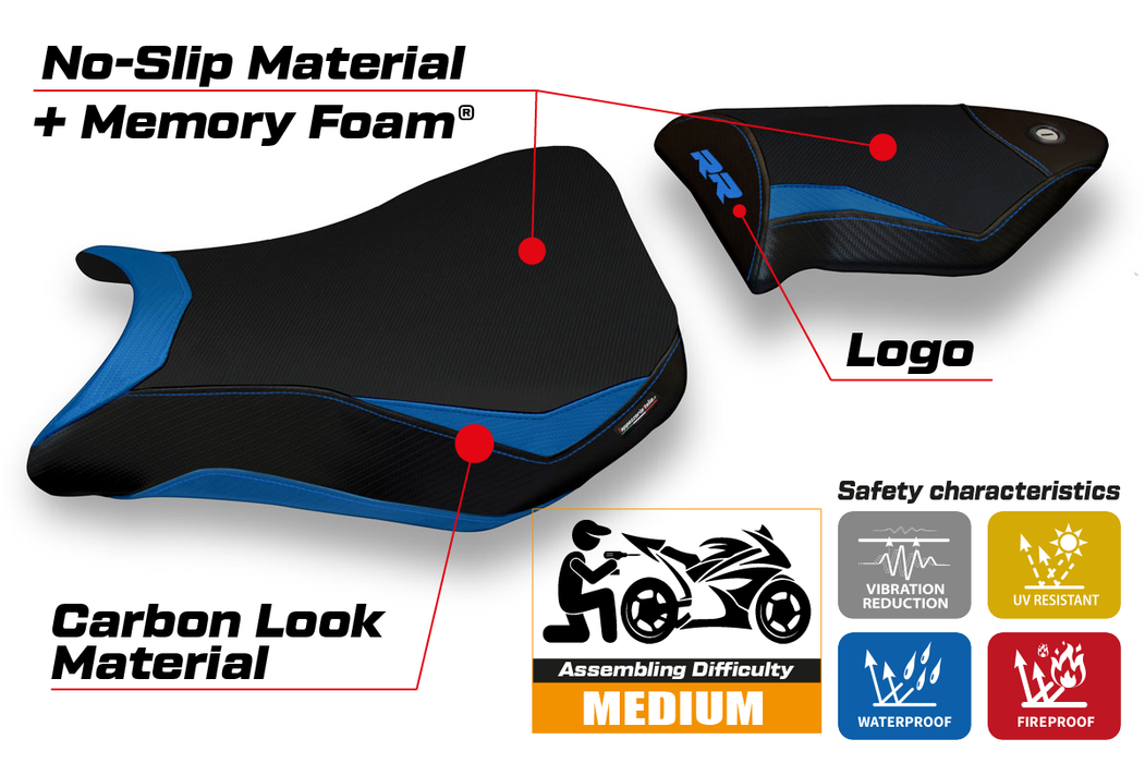 BMW S1000RR 2012-2014 Seat Cover Tappezzeria Italia Comfort in Blue and Black