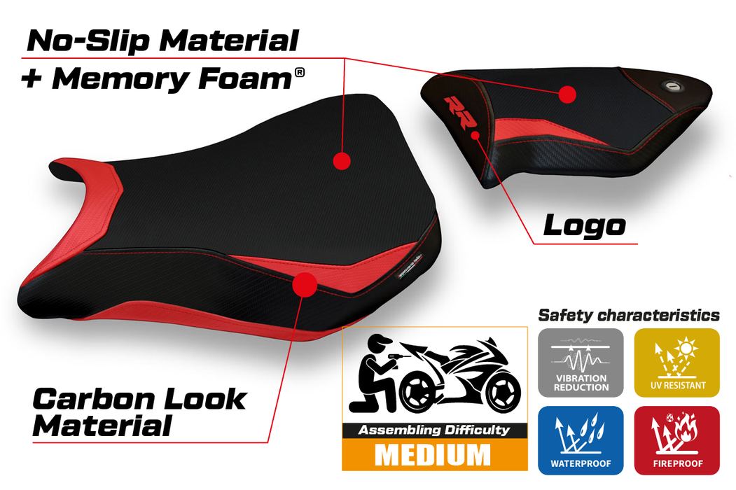 BMW S1000RR 2012-2014 Seat Cover Tappezzeria Italia Comfort in Red and Black
