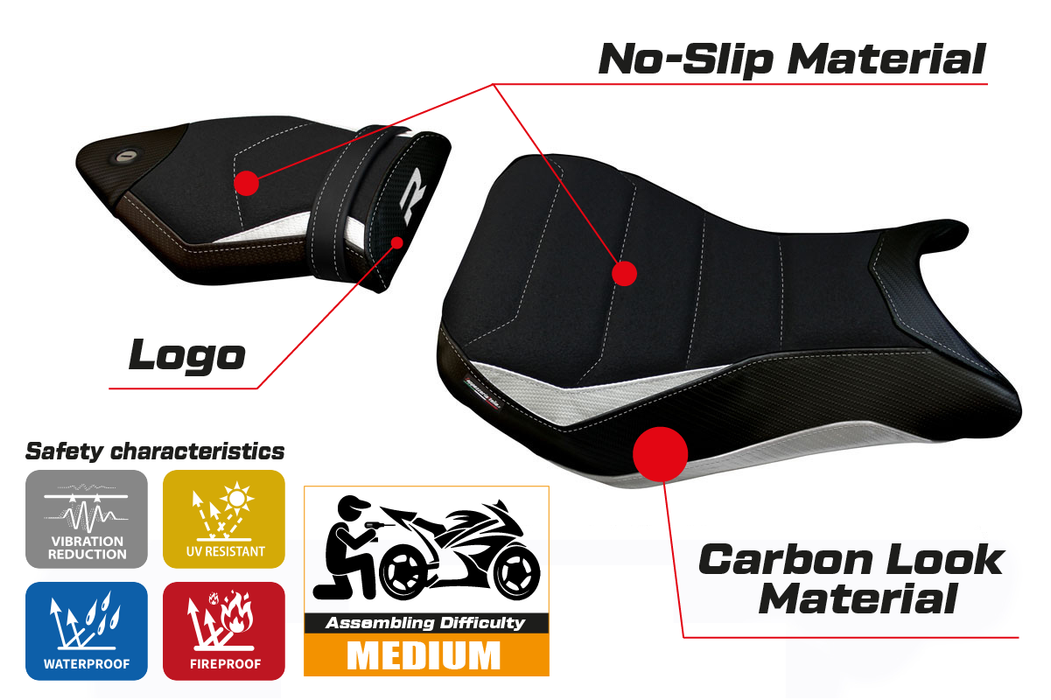 BMW S1000R 2014-2020 Seat Cover Tappezzeria Italia Ultragrip in White and Black
