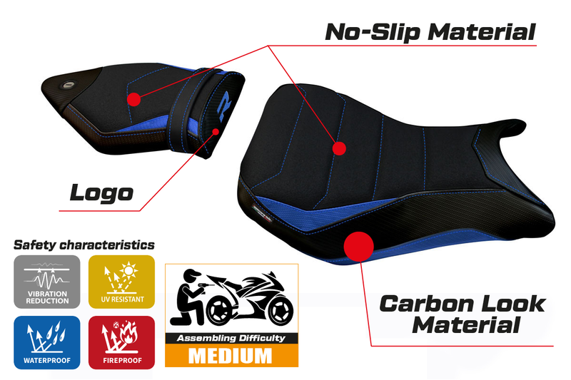 BMW S1000R 2014-2020 Seat Cover Tappezzeria Italia Ultragrip in Blue and Black