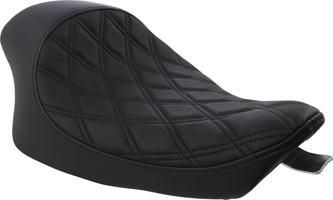 DRAG SPECIALTIES Seat - 3/4 Solo - Double Diamond - Black w/ Black Stitching - '04-'22 XL NO RUBBER BUMPERS 0804-0744