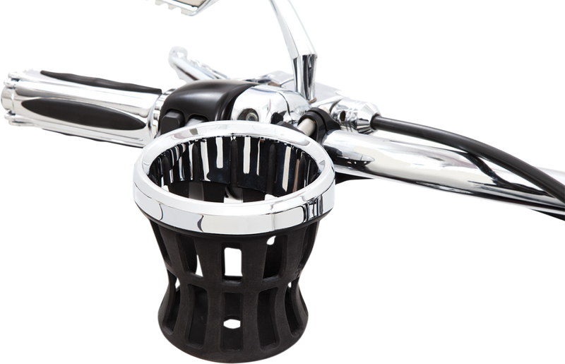 CIRO Drink Holder - 1-1/4" Handlebar Mount - Chrome/Black Clamp 50415