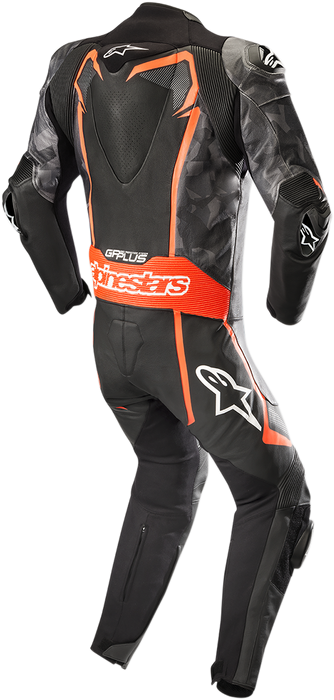 ALPINESTARS GP Plus v2 Camo 1-Piece Leather Suit - Black/Charcoal/Red Fluorescent - US 38 / EU 48 3150718-994-48