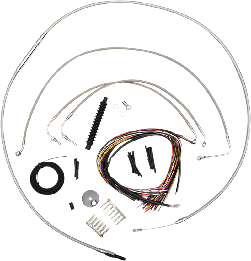 LA CHOPPERS Handlebar Cable/Brake Line Kit - Complete - 15" - 17" Ape Hanger Handlebars - Stainless LA-8154KT2-16