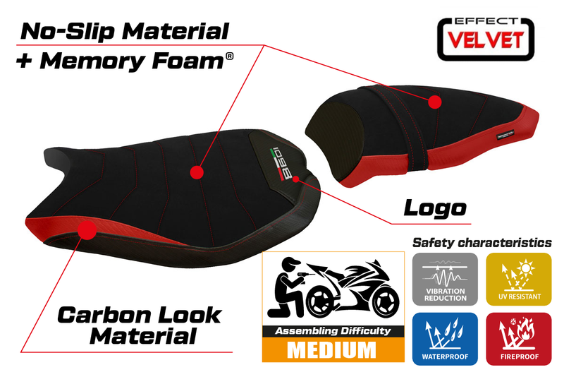 Ducati 1098 2007-2013 Seat Cover Tappezzeria Italia Comfort in Red and Black