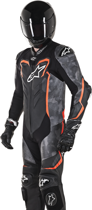 ALPINESTARS GP Plus v2 Camo 1-Piece Leather Suit - Black/Charcoal/Red Fluorescent - US 42 / EU 52 3150718-994-52