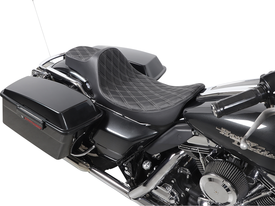 DRAG SPECIALTIES Extended Reach Predator III Seat - Double Diamond - Black w/ Silver Thread NOT A 2-UP SEAT 8011370