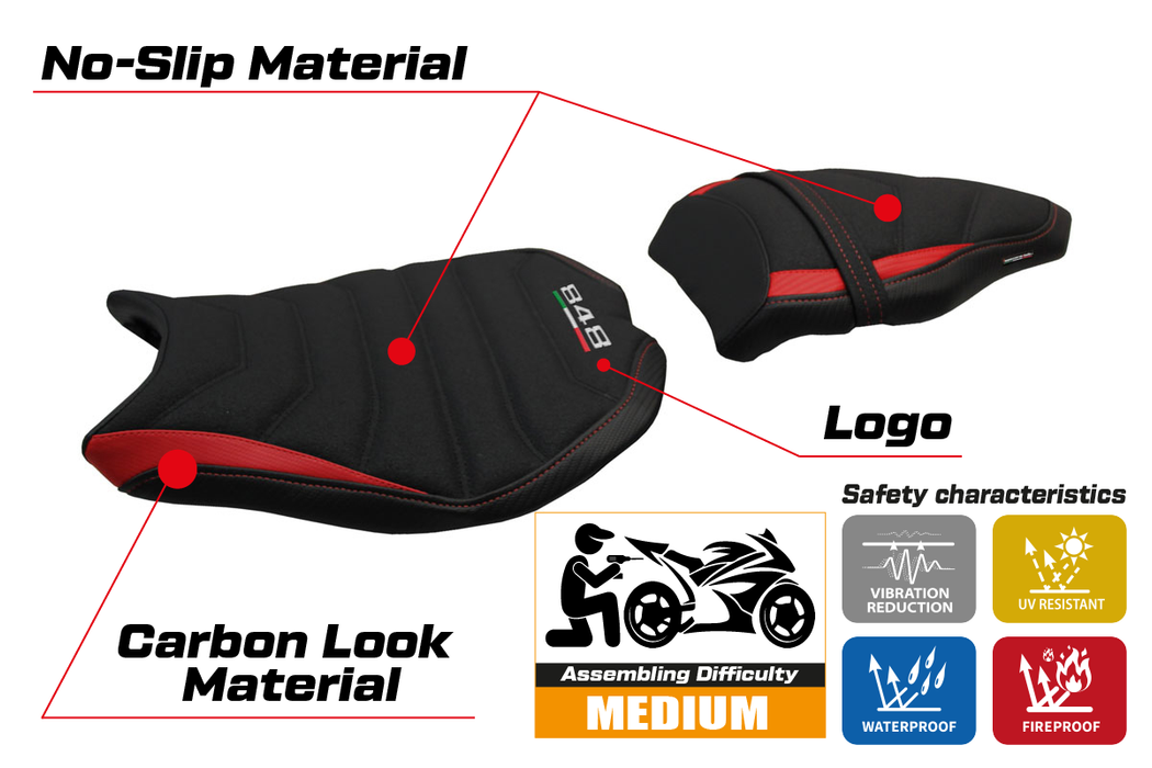 Ducati 848 2007-2013 Seat Cover Tappezzeria Italia Ultragrip in Red and Black