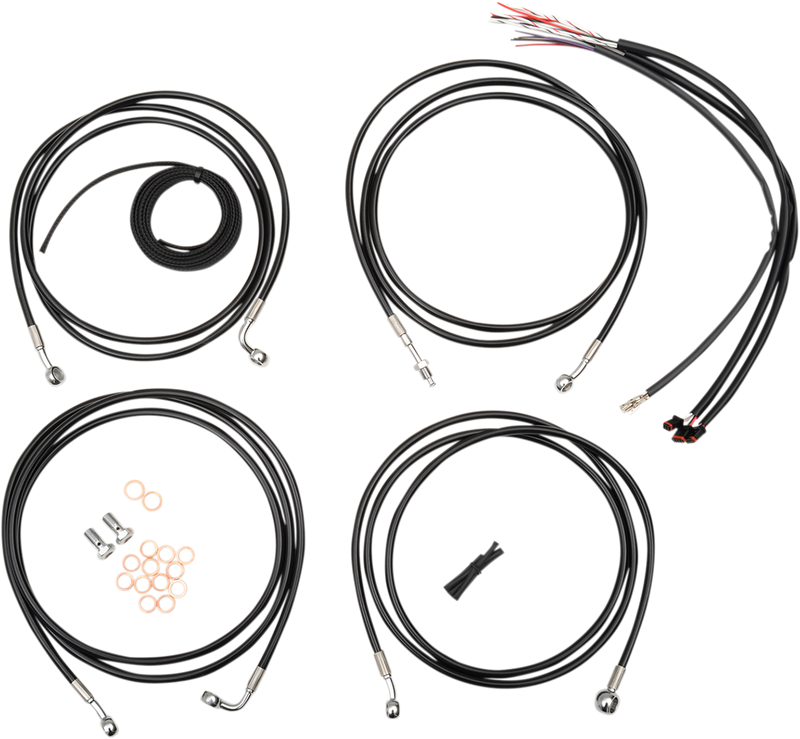 LA CHOPPERS Handlebar Cable/Brake Line Kit - Complete - 15" - 17" Ape Hanger Handlebars - Black Vinyl LA-8052KT2-16B