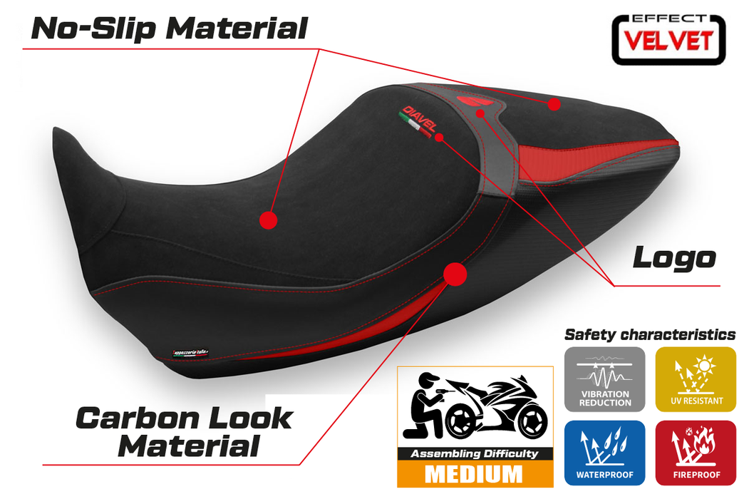 Ducati Diavel 1260 2019-2023 Seat Cover Tappezzeria Italia in Black and Red