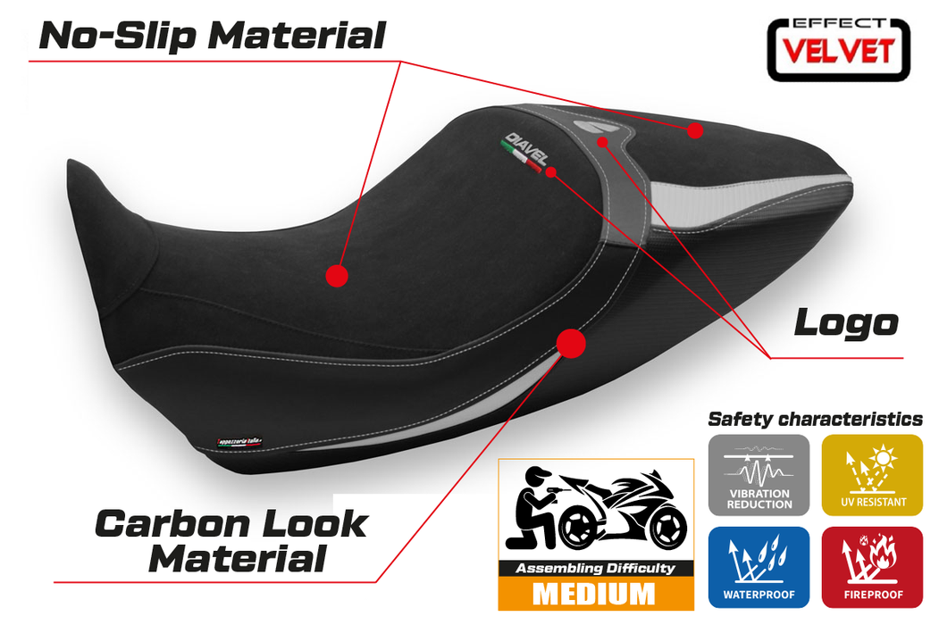 Ducati Diavel 1260 2019-2023 Seat Cover Tappezzeria Italia in Silver and Black