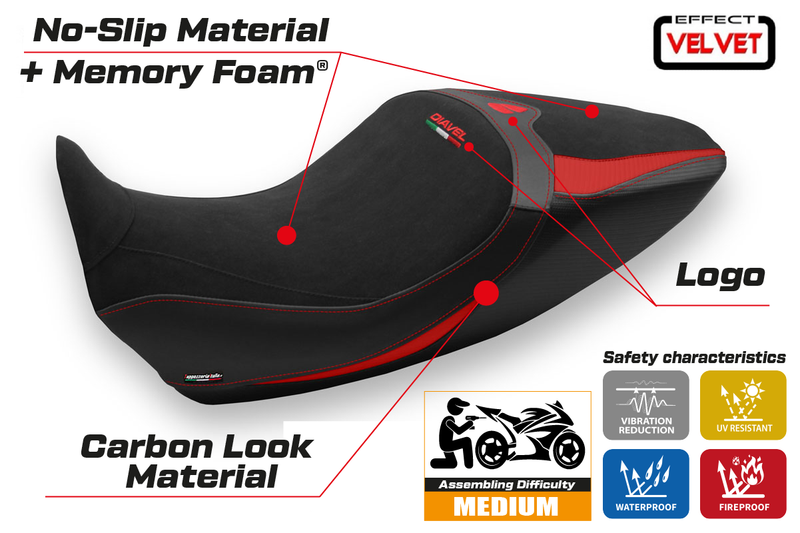Ducati Diavel 1260 2019-2023 Seat Cover Tappezzeria Italia Comfort in Black and Red