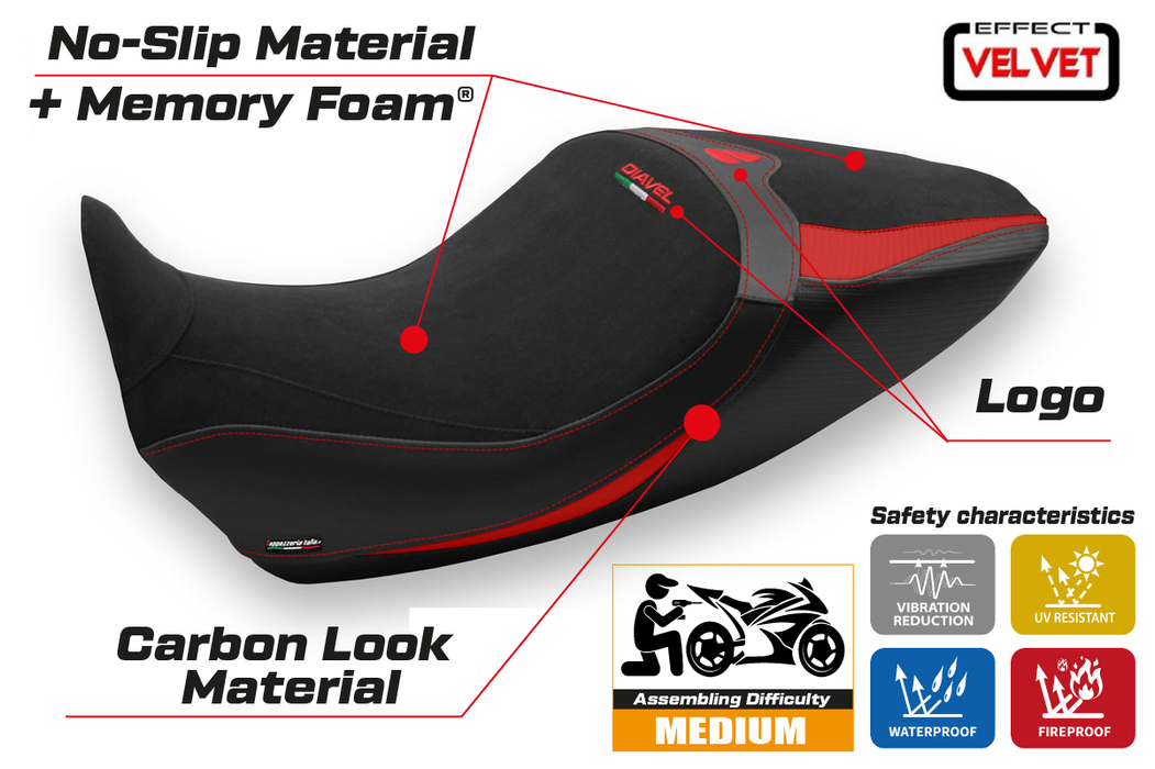Ducati Diavel 1260 2019-2023 Seat Cover Tappezzeria Italia Comfort in Black and Red