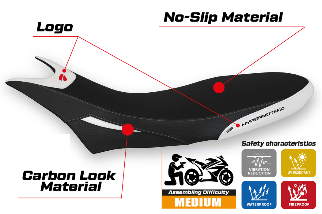 Ducati Hypermotard 950 2019-2024 Seat Cover Tappezzeria Italia in White