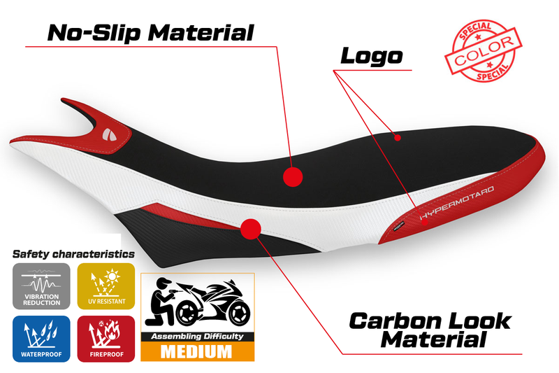 Ducati Hypermotard 950 2019-2024 Seat Cover Tappezzeria Italia in White and Red
